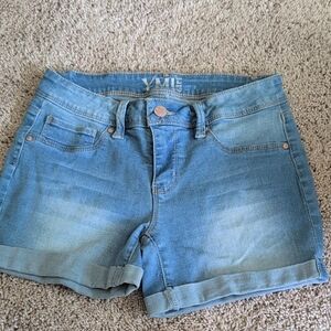 YMI Blue Jean Shorts with Rolled Cuffs and Mid-Rise Fit